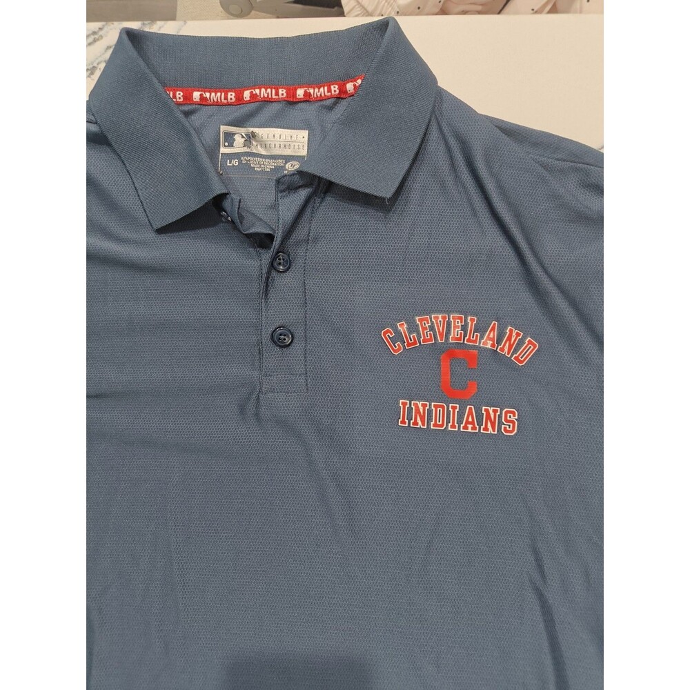 MLB Cleveland Indians Blue Polo Shirt Size Large